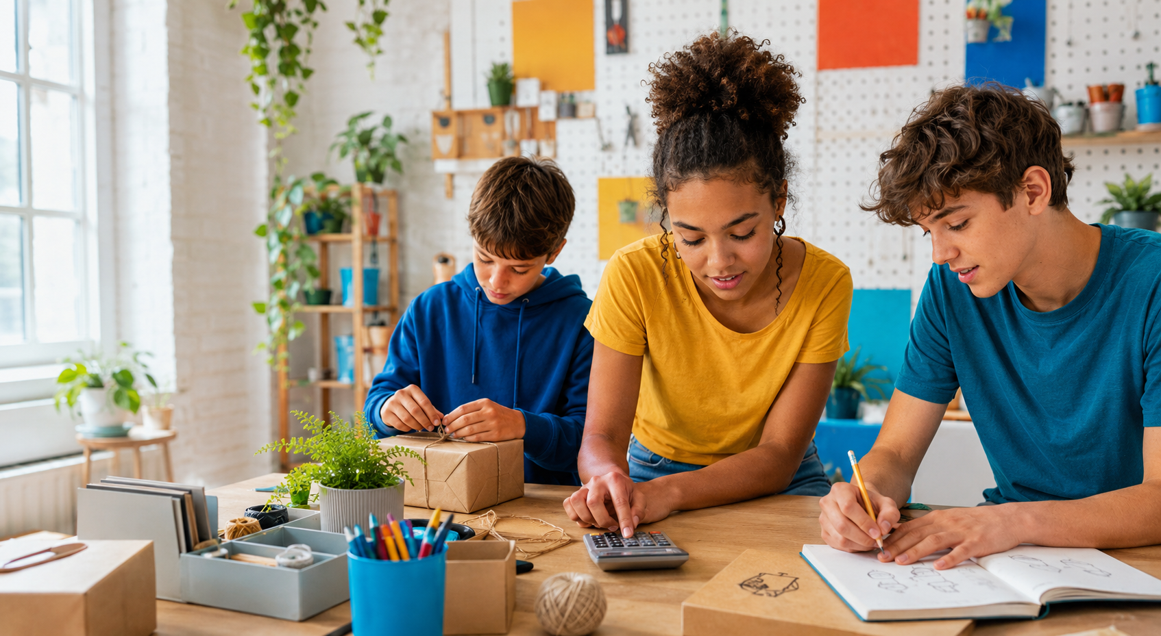 Young people pricing, packaging and developing a small business idea